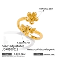 Goldener offener Ring aus Edelstahl mit filigranem Blumen- und Bienen-Design - Bienen-Blumen-Offener Ring (JDR0107019)