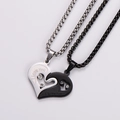Silver and black heart pendant necklace with rhinestones and I Love You engraving - Steel + Black (With Chain)