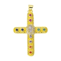 Macro detail of gold cross pendant with colorful gemstones and textured metal finish - Pendant 80-X2258 (Gold Green Enamel Scale Multi Cross)
