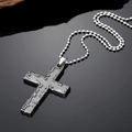 Collana con ciondolo a croce vintage punk con trame a rilievo e catena a sfere - Croce Larga
