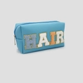 Vue détaillée du sac en cuir PU bleu avec broderie chenille HAIR et sequins - Bleu Ciel (Style Lettres HAIR)