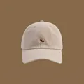 Beige cotton baseball cap featuring detailed Corgi embroidery in a minimalist style - 54-62cm Adjustable / Off White