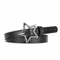 Women's black faux leather belt featuring a silver hollow star buckle and star cutouts - Black