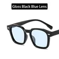 Retro square black frames with light blue lenses and silver rivets for a stylish look - Glossy Black Blue