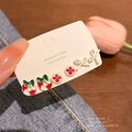 S925 silver needle earring set featuring cat eye stone, pearl, and Christmas motifs - Fresh Bowknot Wreath Set