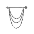 Silver stainless steel industrial barbell earring with triple chain and arrow design - Silver Feather Arrow Chain