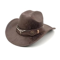 Cappello da cowboy western marrone scuro vintage con texture scamosciata e fibbia a toro - M(56-58cm) / caffè