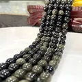 Polished black obsidian beads with gold sheen finish for jewelry making - Obsidian 32 / 6mm / Approx 63pcs