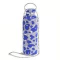 Blue and silver leopard diamond vacuum flask with crossbody chain strap - Cow Pattern Dark Blue / 350ml (12oz) With Aluminum Chain