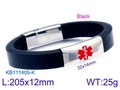 Schwarzes Leder-Medizinarmband mit Star of Life-Edelstahlplakette für Notfälle - Silberne Platte Schwarzer Silikon-Texturstil (KB111405-K)