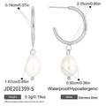 Vista dettagliata di orecchini a cerchio in acciaio inox argento con perle e dimensioni - Stile Argento (JDE201399-S)