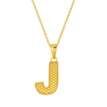 Golden titanium steel J-letter pendant necklace with textured dotted finish and chain - Letter J