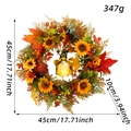 Light-up bee gnome sunflower wreath with autumn maple leaves and berries, 45cm diameter - Sunflower Luminous Bee Gnome Wreath