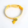 Polka dot pet collar in yellow with fabric buckle, golden bell, and mango charm - S (17-32cm) / Yellow Dot Mango