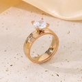 Hammered 18K gold titanium ring with a round brilliant cut solitaire zircon stone - 6mm Rose Gold Hammered Style (KR100654-K)