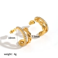 18K gold plated C-shaped stainless steel hoop earrings with crystal and twisted design - C-Shaped Twisted Zirconia Style (TE60566)