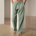 Men's hip-hop linen casual trousers in bean green with elastic drawstring waist - S / Bottoms / Light Green
