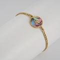 Gold stainless steel letter R bracelet with colorful shell inlay and Figaro chain - Abalone Shell / Letter R / Colorful