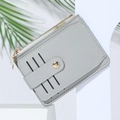 Light grey PU leather multi-slot card holder with metal zipper and snap button closure - Light Gray