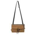 Tan nylon messenger bag featuring dual front pockets and adjustable black shoulder strap - Khaki