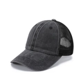 Washed cotton baseball cap in dark grey and black mesh with vintage distressed style - Adult 56-60cm / Black-Black Mesh