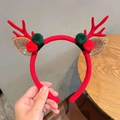 Plush Christmas reindeer antler headband in red with gold glitter ears and pom-poms - Style 7 Red Plush Ball Ears