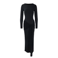 Nauwsluitende zwarte maxi-jurk met lange mouwen en gedrapeerd detail in de taille - S / Zwart