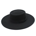 Classico cappello boater nero in feltro di lana a tesa larga con elegante nastro - M (56-58cm) / Stile Boater Nero con Fiocco in Nastro di Satin (1)