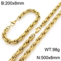 Conjunto de joyas hip hop de cadena de cuerda de acero inoxidable dorado - Juego de Cadena de Cuerda Dorada (KS226820-Z) / Collar 50cm+Pulsera 20cm