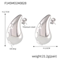 Silver teardrop shaped titanium steel earrings with a polished 18k gold plated finish - F145-Steel White Enamel