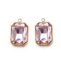 Pair of pink rectangular crystal charms with gold-plated stainless steel frames - Pink