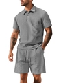 Completo uomo grigio con polo e pantaloncini caratterizzato da trama jacquard a rombi - S / Grigio chiaro