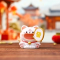 White capybara lucky cat resin figurine with gold character for dashboard decor - Nine-Tailed Fox Cat (3158)
