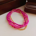 Ensemble de bracelets multicouches avec perles en verre zircon rose et doré champagne - Ensemble 4 pièces rose