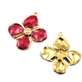 Red flower pendant in gold finish with enamel inlay for DIY earrings and jewelry making - Flower No.8 / 39x42mm / Red