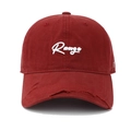 Distressed burgundy cotton baseball cap with white Range 3D embroidery and wide brim - Adjustable / Burgundy