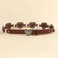 Western style brown leather belt with vintage heart buckles and studded eyelet details - Pin Buckle Style / 105cm / Silver Red Brown