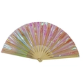 33cm Kung Fu folding fan with iridescent laser film and natural bamboo ribs - 33CM / Transparent Holographic (Natural Bone)