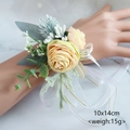 Elegant champagne silk rose wrist corsage with white ribbons for wedding bridesmaids - Orange Wrist Corsage - Exquisite Style