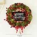 Christmas burlap wreath with LED lights, red berries, and Merry Christmas sign 32cm - Red Berry Wreath Style A