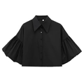Detail of black puff sleeve shirt featuring single-breasted buttons and plain weave fabric - S / Black