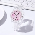 Kinder Flamingo Quarz-Armbanduhr mit transparentem Harzarmband und pinkem Zifferblatt - Hellrosa Flamingo (4#)