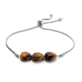 Bracciale regolabile in acciaio inossidabile con tre pietre occhio di tigre a cuore - Bracciale in pietra occhio di tigre