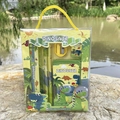 Cartoon dinosaur stationery set for kids featuring pencil, ruler, and a wallet in yellow handle bag - Dinosaur