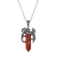 Silver dragon necklace featuring a red hexagonal crystal pillar on white background - Red Jasper