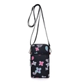 Mini floral crossbody phone bag with double zippers in black and pink pattern - Spring Spirit