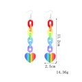 Detail view of rainbow chain earrings with heart charms and 11.2cm length measurement - Rainbow Chain Heart