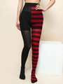 Asymmetric stockings with black and red stripe pattern for Halloween party costumes - Wine Red Black Split Leg Tights