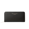 Sleek black cross-textured long wallet for women with golden zipper and lettering - Black