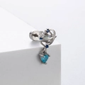 Silver planet stud earring with iridescent stone and blue heart-shaped crystal drop - Planet Heart Style (A38-6#) / Single Piece